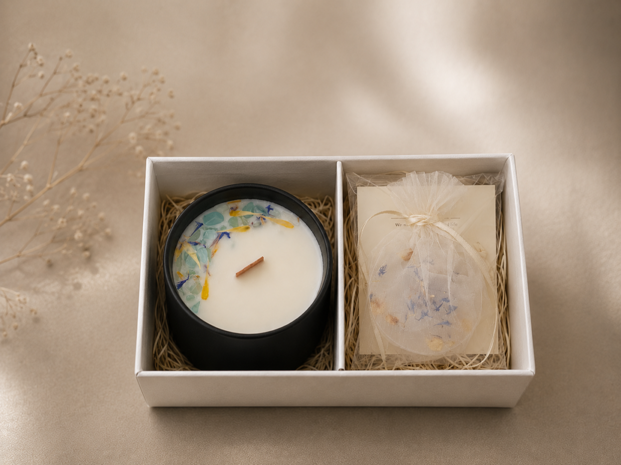 Stone Candle & Mini Sachet Gift Set – Aquamarine