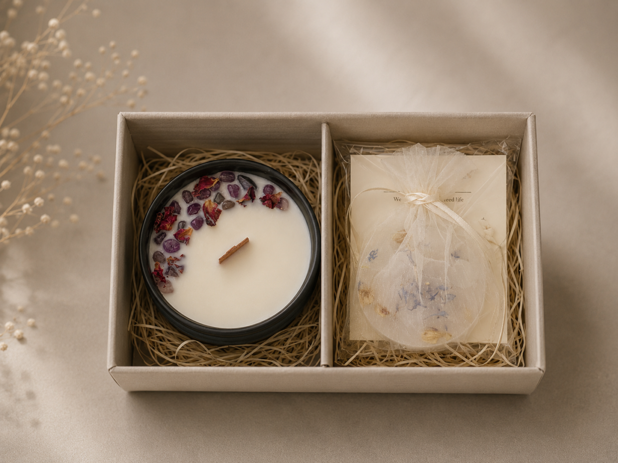 Stone Candle & Mini Sachet Gift Set – Amethyst