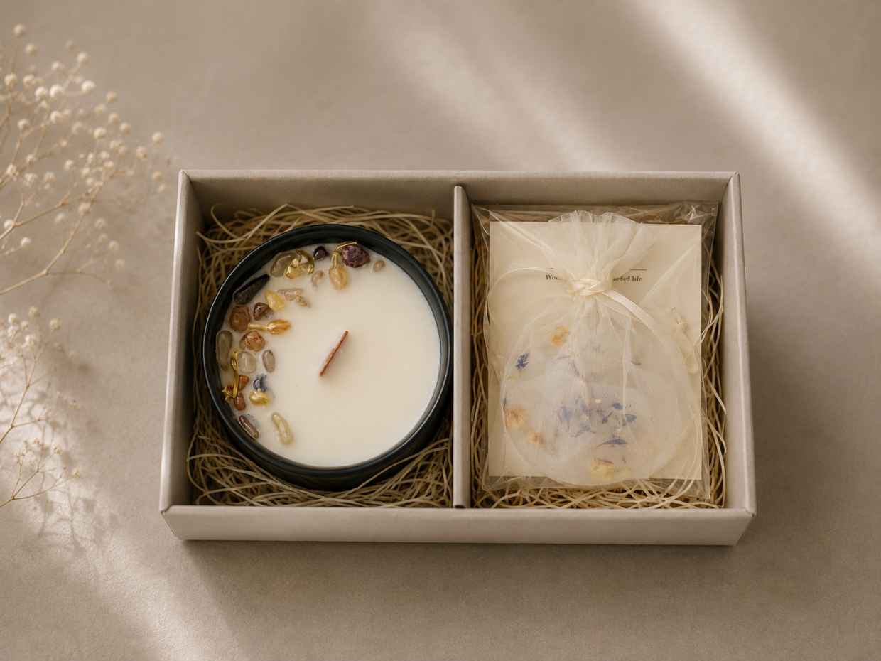 Stone Candle & Mini Sachet Gift Set – Garden Quartz